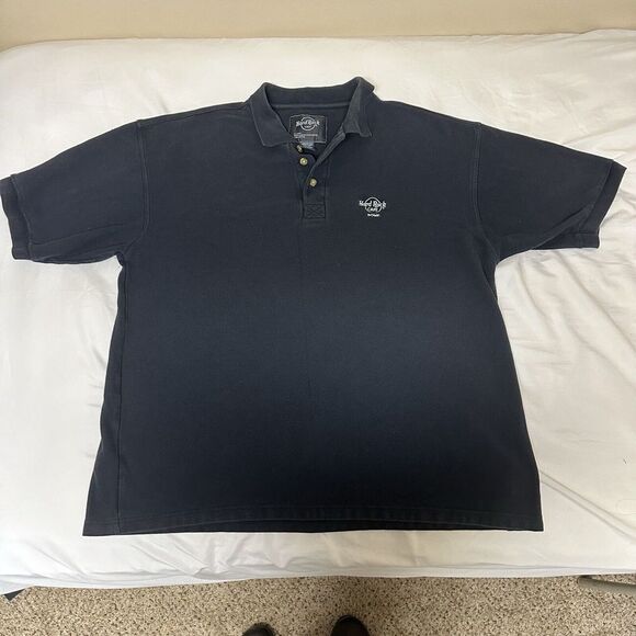 Vintage Hard Rock Cafe Polo Shirt XL Extra Large Rome‎ Navy Blue Short Sleeve - Picture 1 of 4